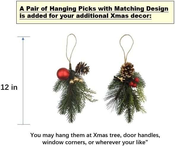 BIG 25" D Pre-lit Christmas Artificial Rose Pine Wreath w Natural Grapevine Base Lotus Seedpod (35 LED Lights, 8 Flash Options) for Xmas Decor at Shop Home Front Door Living Room Wall Window (Battery)