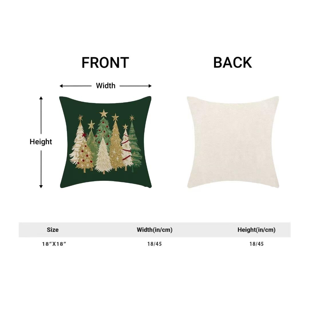 AEIOAE Christmas Pillow Covers 18 x 18 Inch Set of 2, Watercolor Green Christmas Tree Stars Decorative Throw Pillow Covers Winter Holiday Square Pillowcase for Home Sofa Living Room Outdoor Decor