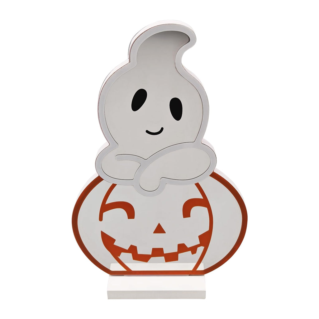 DUOMY DÉCOR LED Halloween Pumpkin Light, Cute Neon Pumpkin and Ghost Sign Decor,11.57 Inch Halloween 3D Infinity Lights with USB Powered for Table, Room, Party Decoration