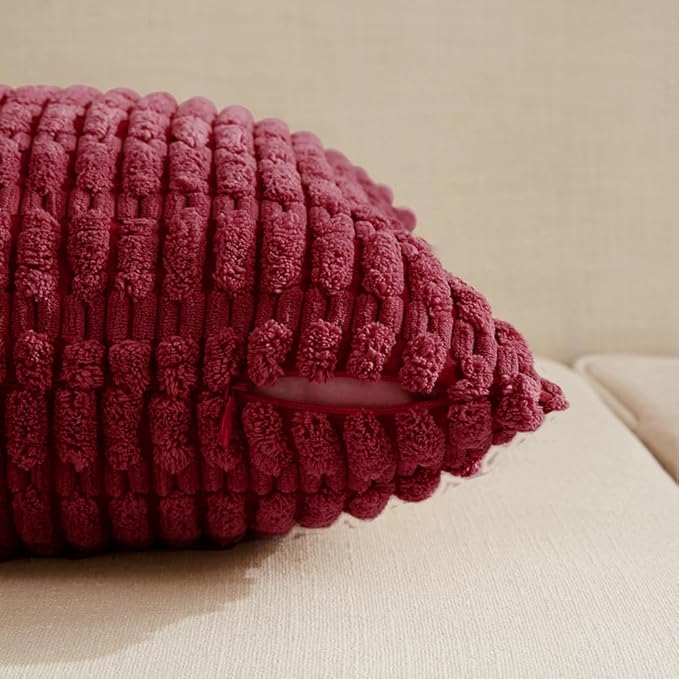 Fancy Homi Christmas Wine Red Decorative Throw Pillow Covers 14x24 Inch for Living Room Couch Bed Sofa, Modern Farmhouse Boho Home Decor, Soft Corduroy Burgundy Square Cushion Case 35x60 cm