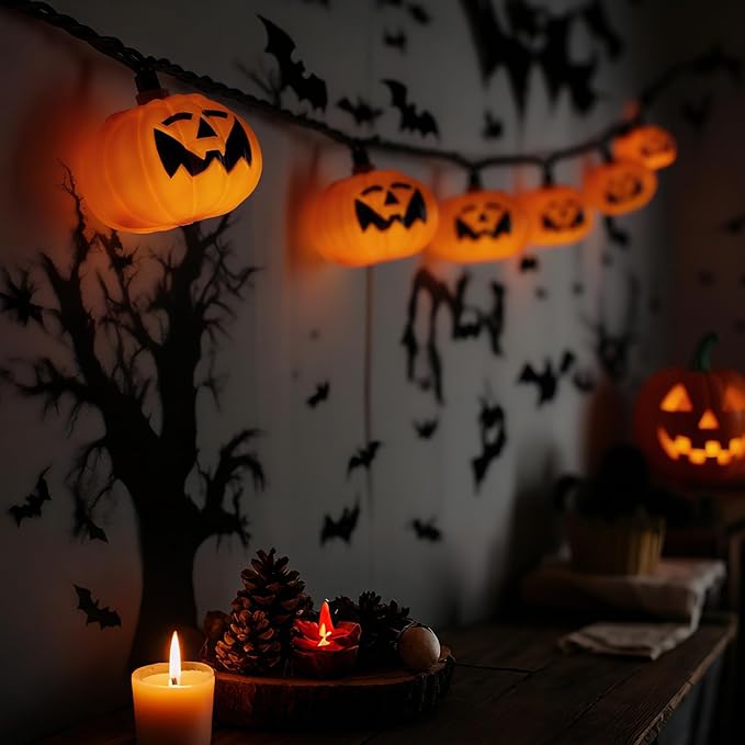 8.5Ft LED Halloween Lights Pumpkin String Lights with 10 Smiling Jack O Lantern Pumpkin Lights, Orange Jack O Lantern for Home Party Yard Porch Indoor Outdoor Decor Halloween Decorations