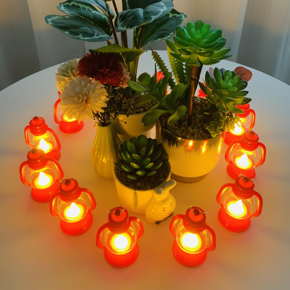 WANGMINGTU 12 Pack Mini Lantern with 4" Flickering LED Candle, Vintage Lanterns Ornaments Table Centerpiece Halloween Western Party Christmas Tree Decorations…
