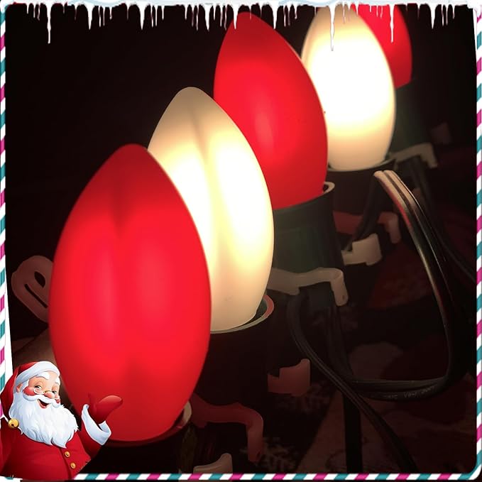 Red and White LED Christmas Lights,25FT Vintage C9 Red White Christmas Lights Outdoor with 26 LED Bulbs,Commercial Extendable Xmas Light for Roofline Patio Holiday Party Backyard Xmas Decor