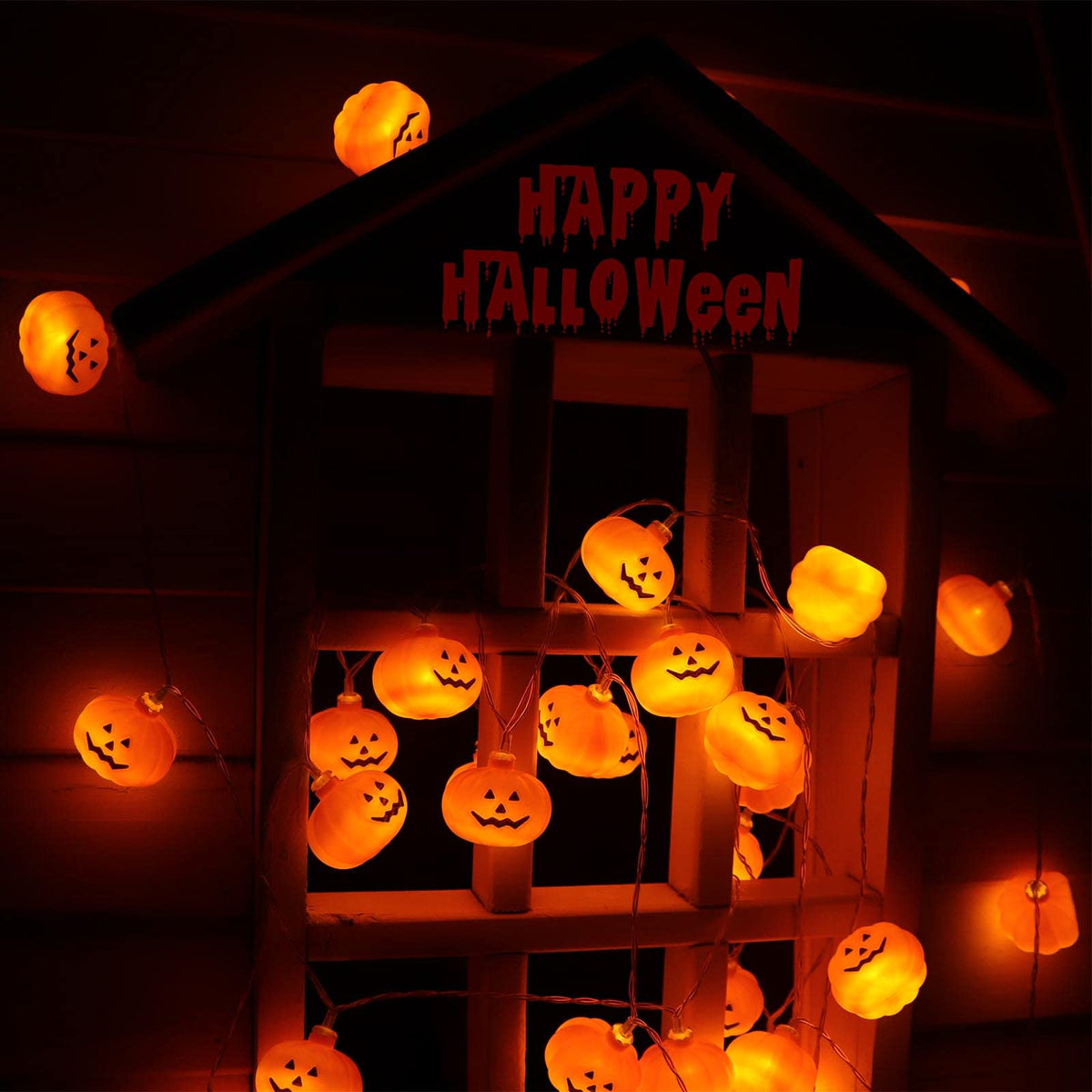 Runleo Halloween Decorations Pumpkin String Lights, 30 LED 16.4 FT 8 Modes Timer 3D Waterproof Orange Jack-O-Lantern Battery Operated Decorative Twinkle Lights for Indoor Bedroom Camper Party Decor