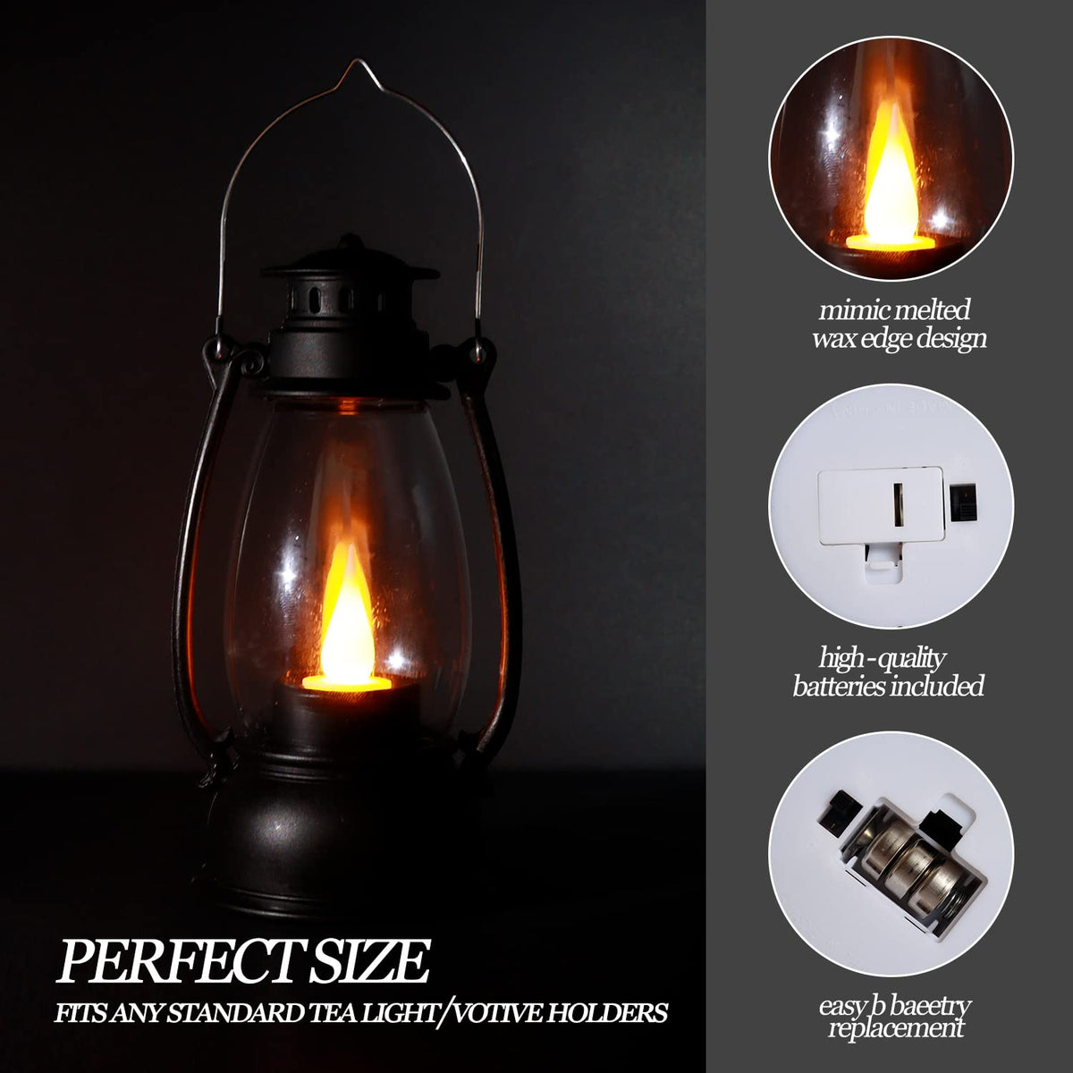 Reperla 5.1 inch Mini Lanterns 6-Pcs LED Candle Small Lanterns Decorative Indoor Outdoor Hanging Light Ornaments Home Decor for Weddings Western Camping Party Halloween Christmas Decorations