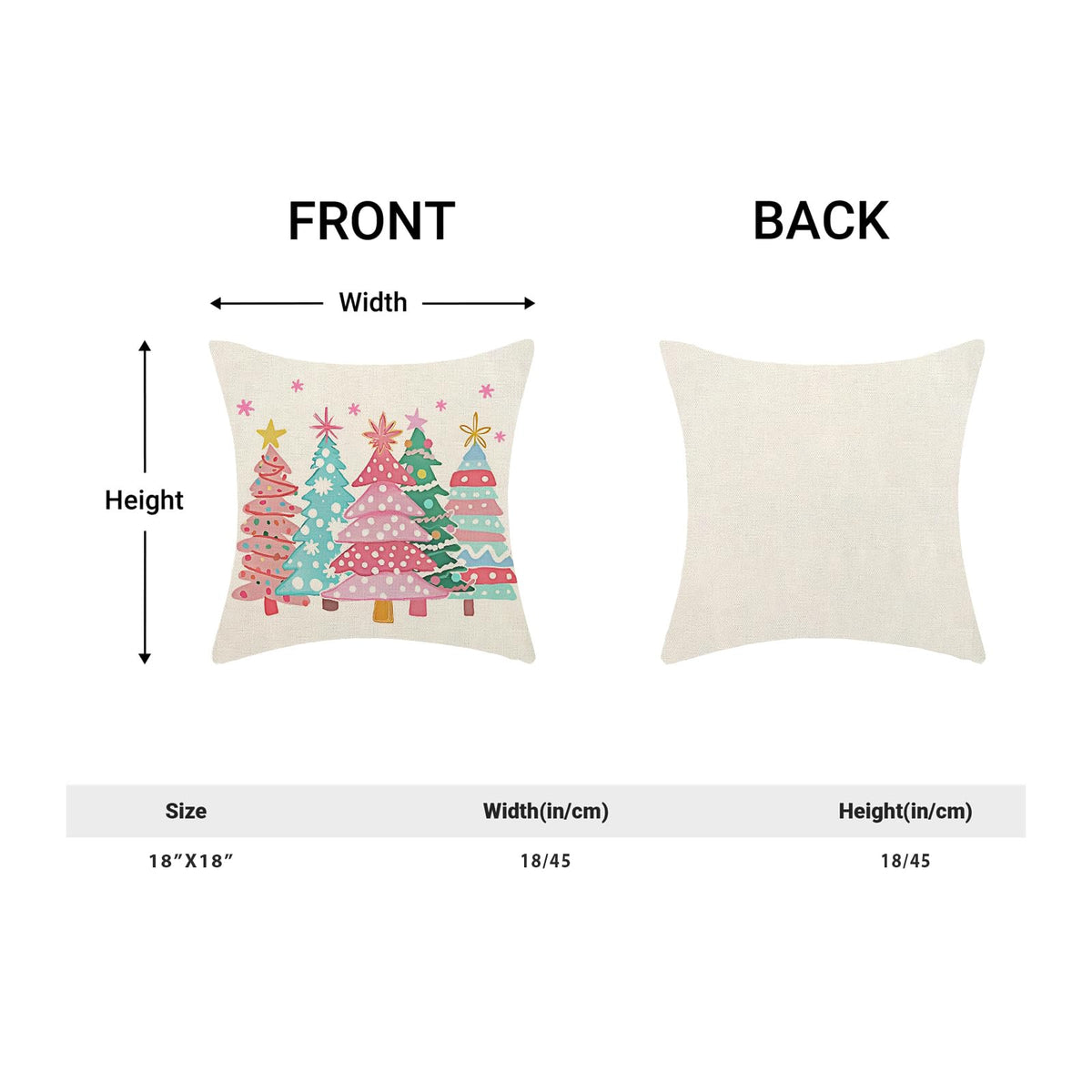 Pink Christmas Pillow Covers 18 x 18 Inch Set of 2 Colorful Christmas Tree Throw Pillows Outdoor Decorative Pink Blue Green Xmas Tree Winter Pillowcases Linen Cushion Cases for Home Bed Sofa Couch