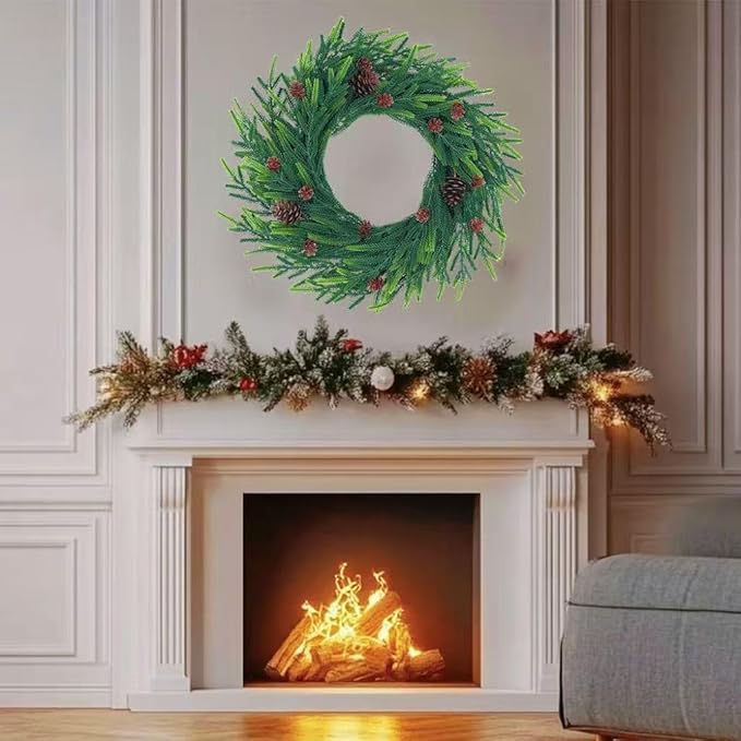 20 inch Christmas Wreath for Front Door - a Realistic Blend of Artificial Wreaths and Pine Cones, Used to Decorate Walls, Windows, porches, farmhouses, Indoor and Outdoor Decorations