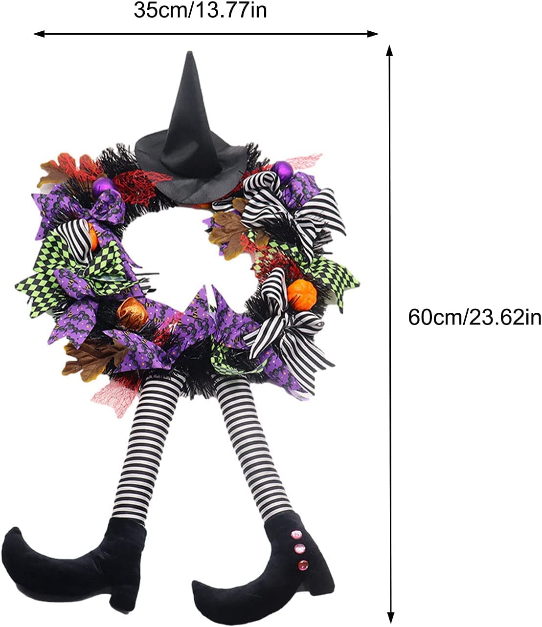 Halloween Wreath Decorations - Halloween Wreaths for Front Door - Witch Decor with Hat Legs Pumpkin Halloween Hanging Decor,Halloween Door Decorations for Door,Porch,Window,Indoor and Outdoor Decor