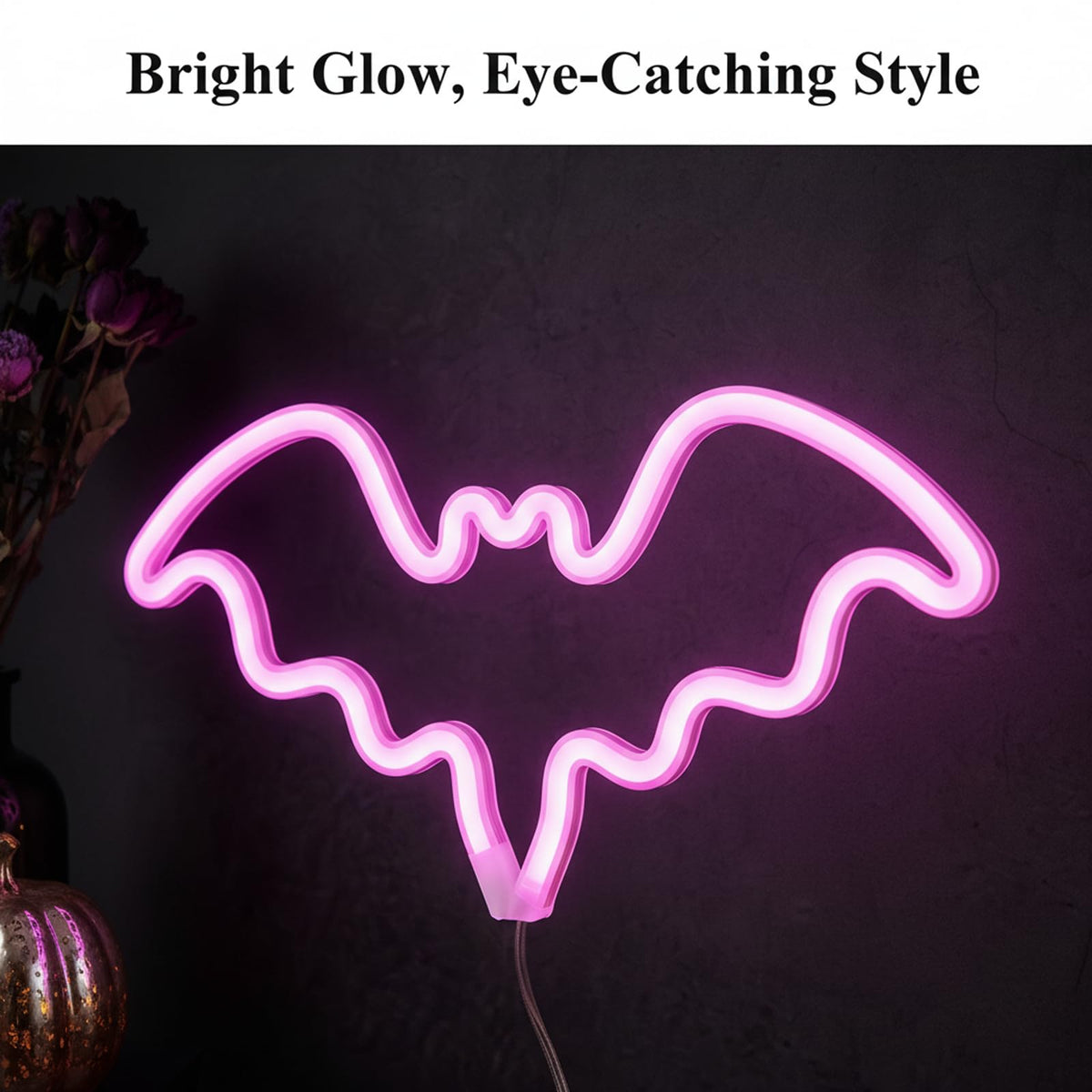 Halloween Bat Neon Signs 2 Pack, LED Bat Neon Lights for Halloween Decorations, USB/Battery Powered Light Up Bat Signs, Halloween Window Lights for Indoor Outdoor Window Door Wall Party Decor
