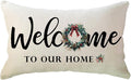 Christmas Welcome Throw Pillow Covers 12 x 20 Inch Farmhouse Seasonal Holiday Decorative Lumbar Pillowcases with Xmas Wreath Design Cushion Covers for Front Porch Decor (Red/Green)