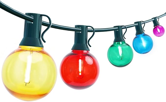 25Ft LED Christmas Outdoor String Lights, G40 Globe Edison Lights with 27 0.6W Baked Multicolor Bulbs, Vintage Ceramic Lights for Holiday Party Backyard Wedding Garden Patio Porch Decor, Green Wire