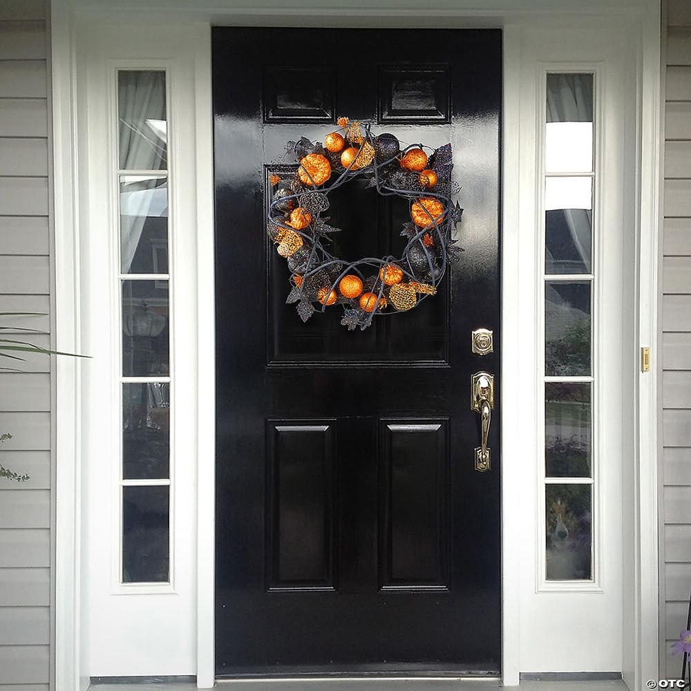 National Tree Company Artificial Halloween Wreath, Decorated with Multicolored Pumpkins, Gourds, Ball Ornaments, Ribbons, Vines, Assorted Leaves, Halloween Collection, 20 inches