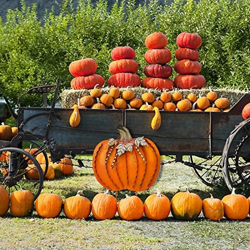 Metal Pumpkin Stakes Yard Signs Fall Decor Decorative Garden Stake Lawn Pumpkins Ornaments Outdoor Autumn Decoration for Harvest Halloween Thanksgiving (26" H Orange x2)