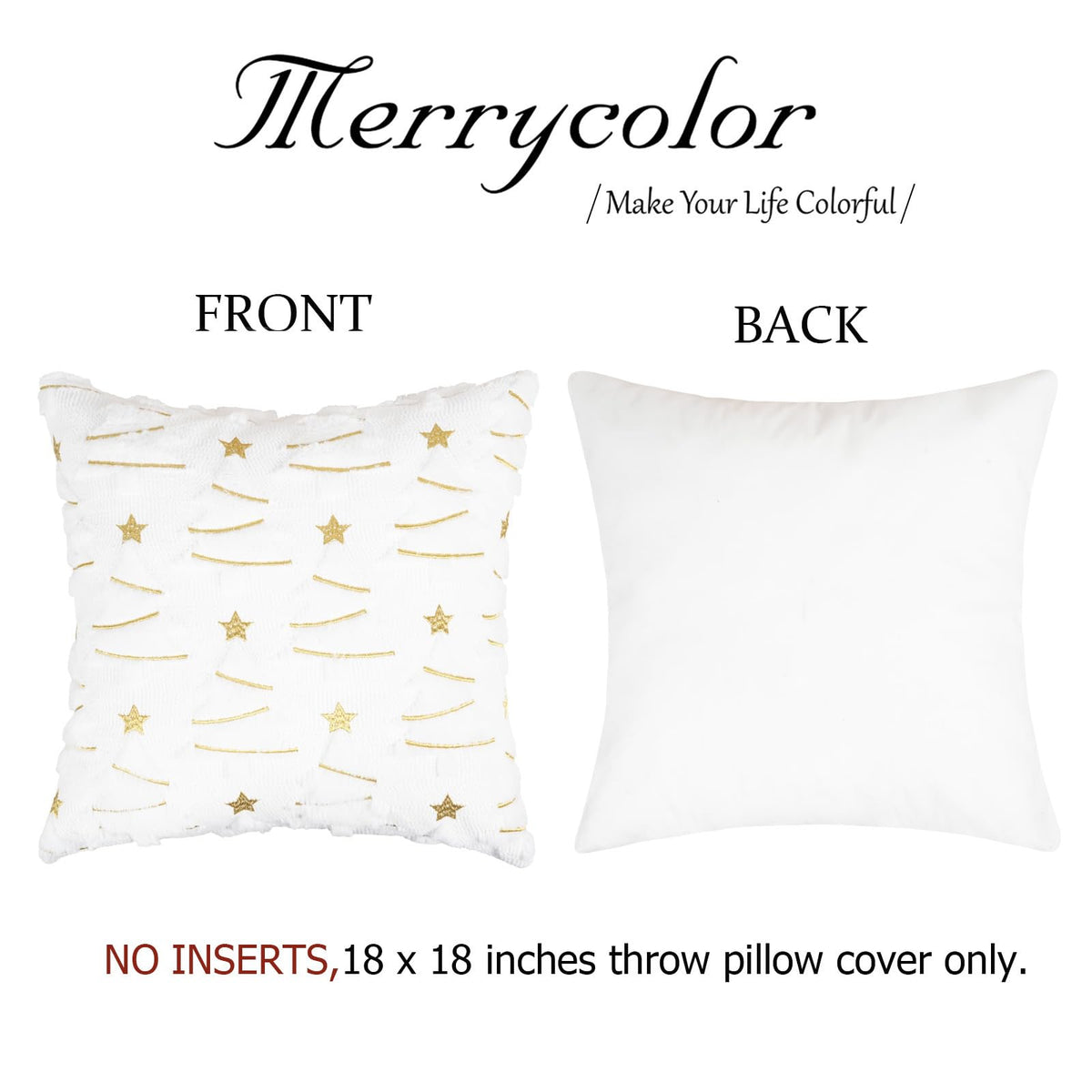 Merrycolor White Christmas Pillow Covers18x18 Inche Set of 2 Soft Plush Faux Fur Christmas Tree Throw Pillow Covers with Gold Star Embroidery Decoration Winter Holiday Home Decor