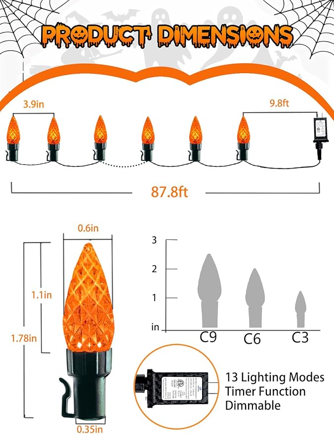 240 LED 78FT C6 Halloween String Lights, Super Long Halloween Lights Outdoor Indoor with 13 Modes & Timer, Waterproof Fairy Twinkle Light Plug in for Tree Yard House Horror Party Decorations (Orange)