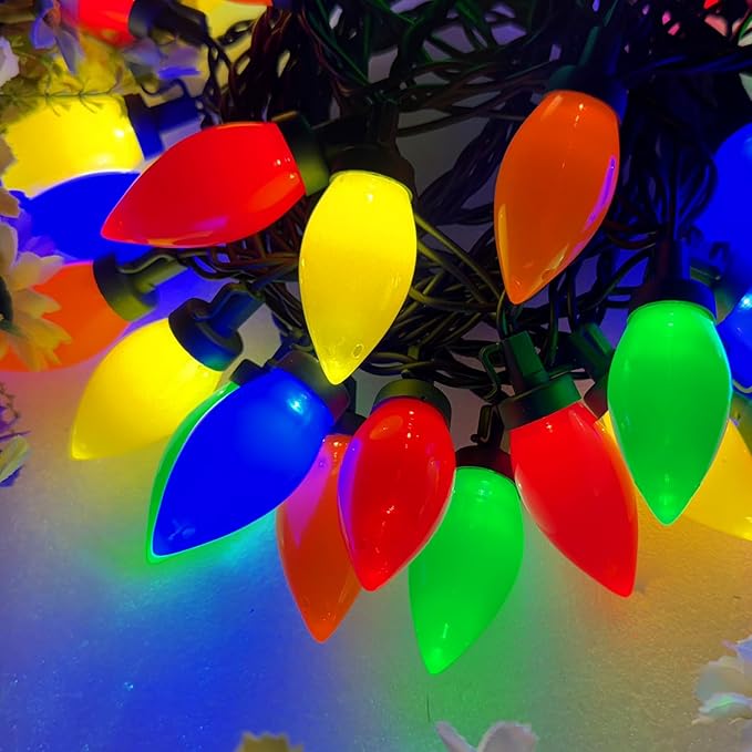 Xmas Decorations - 25Ft Multicolor C9 LED Christmas Lights Outdoor Waterproof, Plug in LED C9 Christmas Lights for House Tree Mantel Yard Indoor Outdoor Xmas Decor, 35 Shatterproof Bulbs, 0.6W