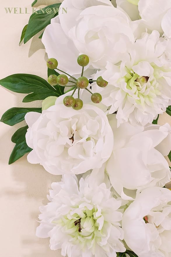 WELL KNOWN Fall & Winter White Wreaths for Front Door, Silk Aritificial Peony Wreath for Front Door Porch, Indoor Wall Window Home Decor, Farmhouse Thanks Giving Christmas Party Wediing Decor & Gift