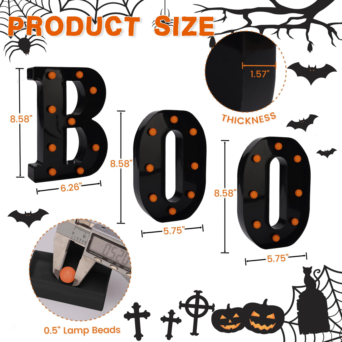 Halloween Decorations Indoor Outdoor - Boo Light Up Letters Sign, Battery Powered Marquee Light Halloween Decor for Fireplace Mantel, Window, Porch, Party Home Decor(Black)