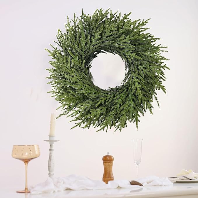 Christmas Wreaths 26" Norfolk Pine Wreath for Front Door, Artificial Christmas Wreaths Faux Green Fake Pine Needles Wreath for Front Door Wall Windows Indoor Outdoor Christmas Decor