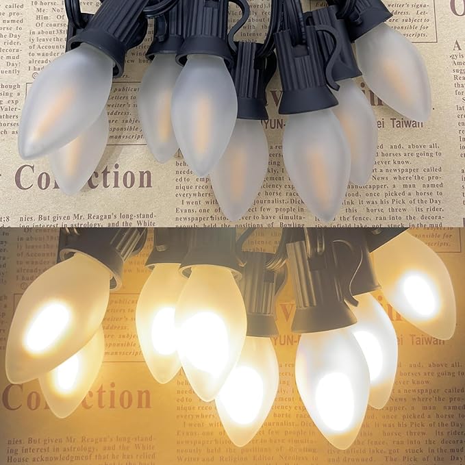25Ft C7 LED Christmas string Lights, C7 Outdoor Frosted White String Lights with 27 LED Frosted Bulbs, Hanging Vintage Christmas Lights for Christmas Backyard Carnival Patio Wedding Holiday Decoration