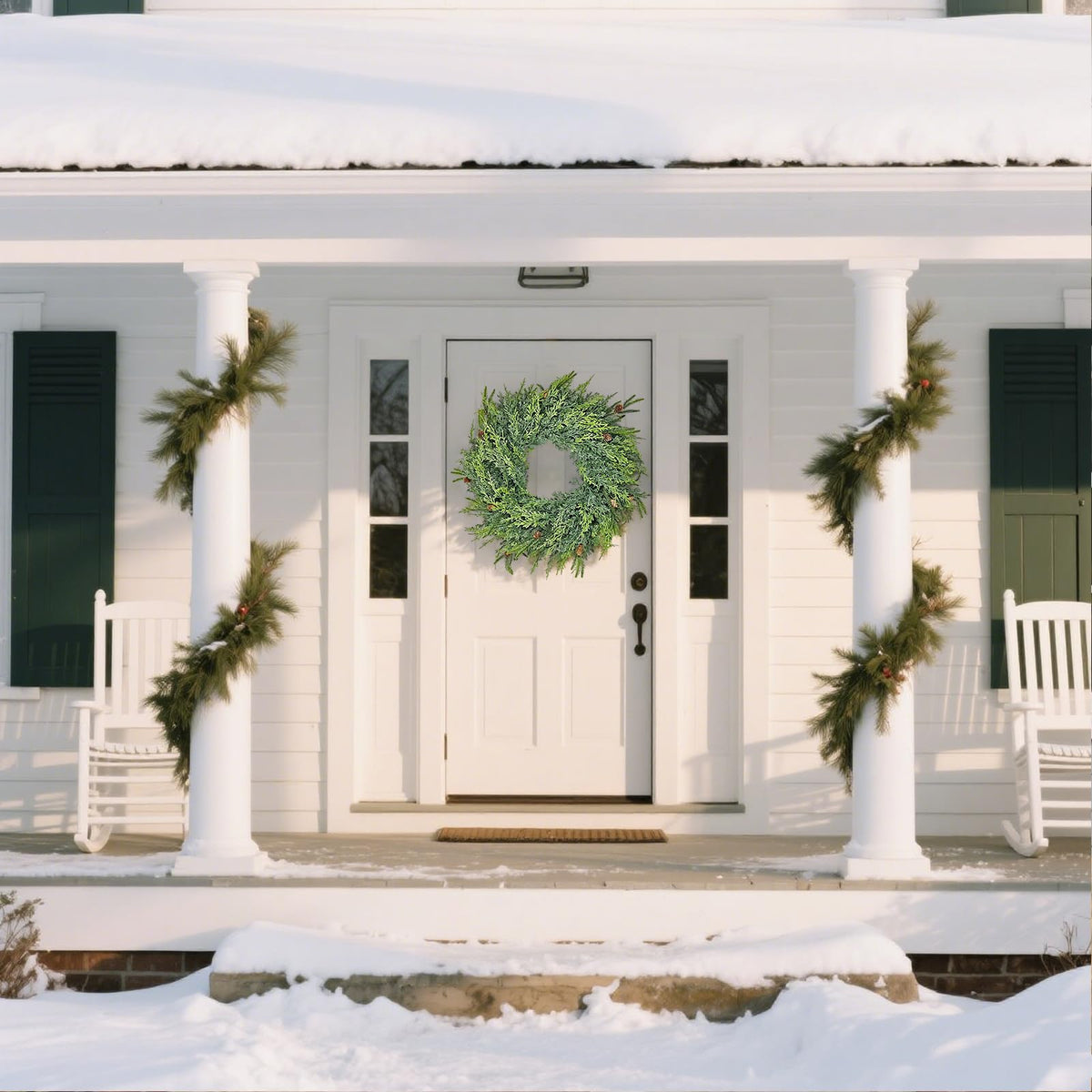 FPROOM 26In Christmas Wreath,Christmas Pine Wreath for Front Door,Real Touch Norfolk、Cedar Leaves Wreath for Indoor Outdoor, Home, Holiday, Mantle,Wall Decor