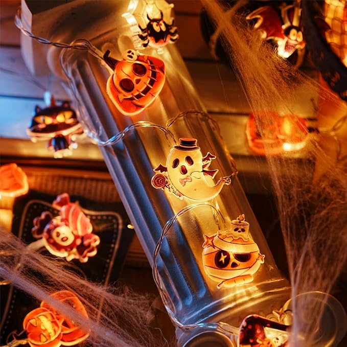 LOLStar Halloween String Lights Fairy Lights Indoor, 9.8FT 20LED Halloween Window Lights Decorations Battery Operated (Not Include) 8 Modes and Timer Cute LED Booday Lights 2025 Home Mini Decor