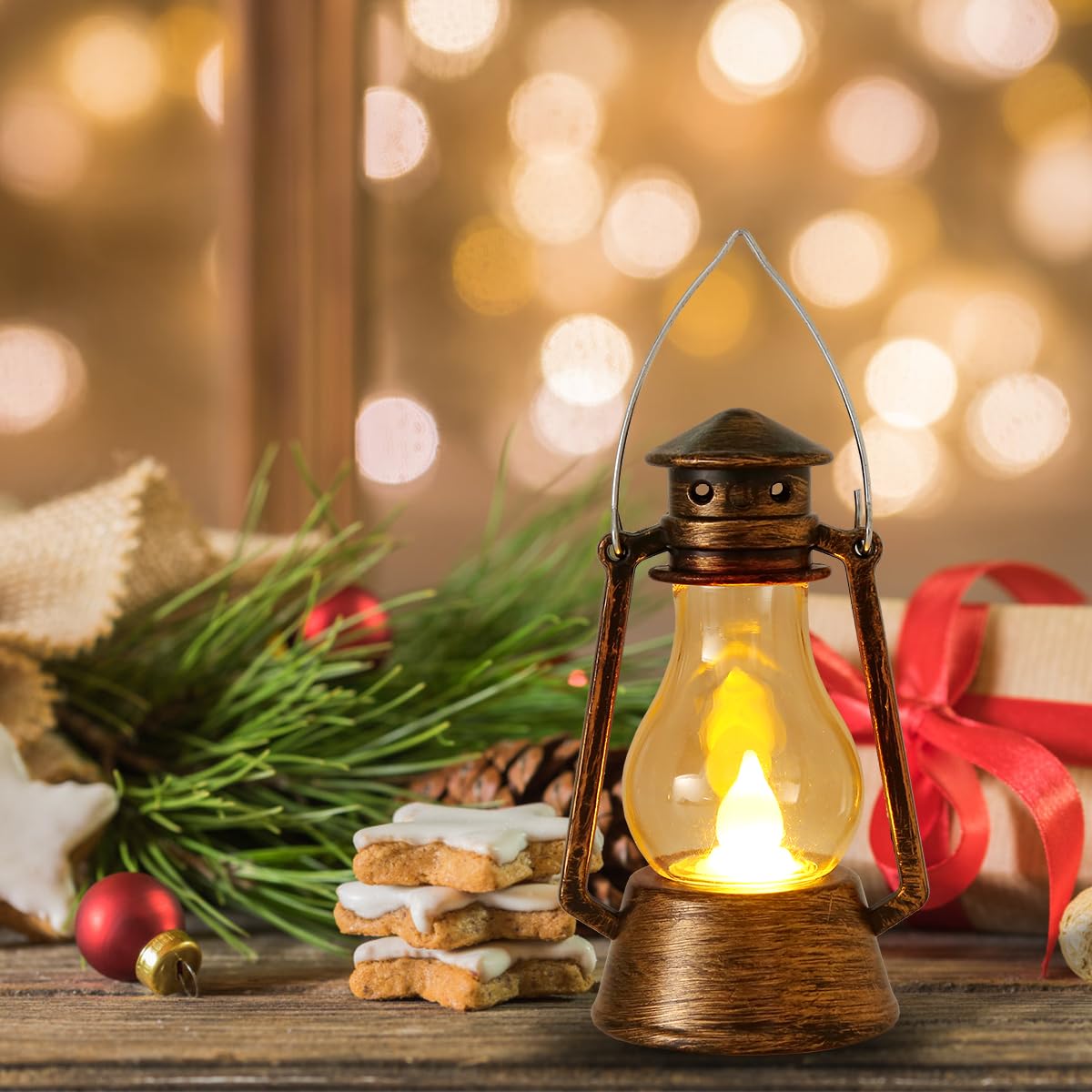 LJQizn 12Pcs LED Mini Vintage Lanterns Decor Indoor Decorative Outdoor Hanging Lantern Decorative Small Candle Lanterns Farmhouse Decor for Wedding Centerpiece,Halloween,Christmas,Farmhouse Decorative