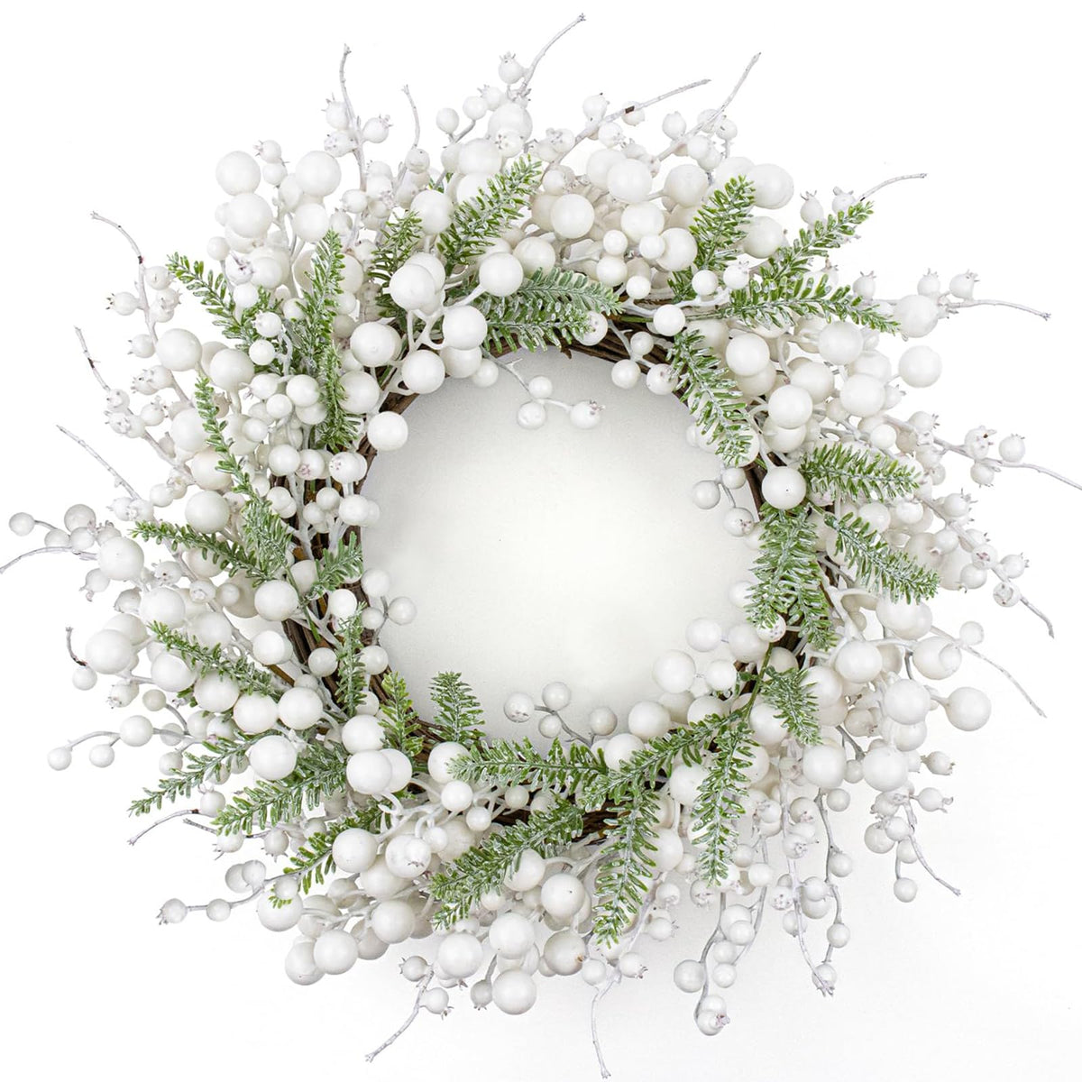 Yawwind 20 Inches White Christmas Wreath Farmhouse Winter Wreath Rustic Winter Wreaths for Front Door with White Berry Fir Pine Needle for Doors Window Indoors Porches Outside