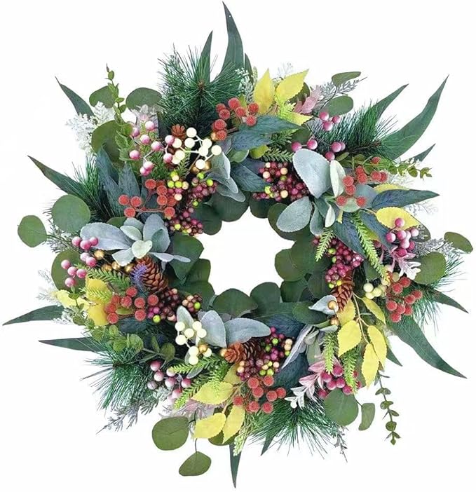 20 inch Green Christmas Wreath for Front Door,Window, Porch, Farmhouse, Indoor and Outdoor Home Decoration