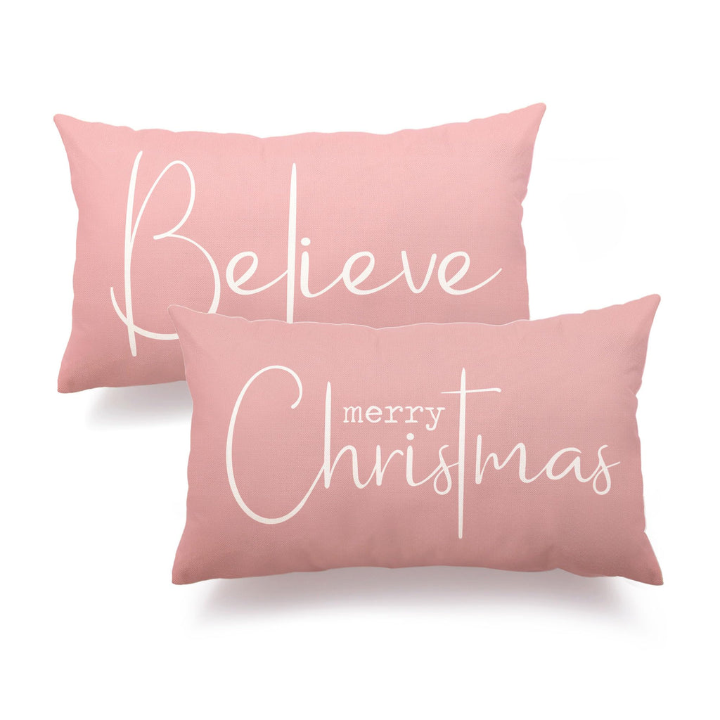 DFXSZ Christmas Throw Pillow Covers 12x20 Inch Set of 2 Merry Christmas Farmhouse Decorations Believe Holiday Decor Throw Cushion Case for Home Couch