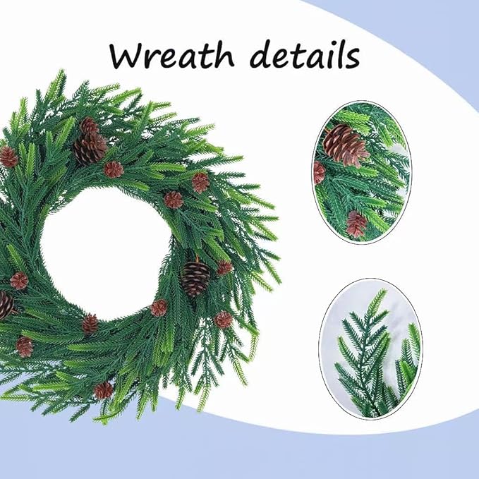 20 inch Christmas Wreath for Front Door - a Realistic Blend of Artificial Wreaths and Pine Cones, Used to Decorate Walls, Windows, porches, farmhouses, Indoor and Outdoor Decorations