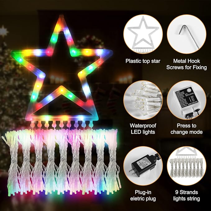 Christmas String Lights Outdoor Decoration 317 LED Star Fairy String Lights 11 Modes & Waterproof for Party Wedding Patio Yard New Year Holiday Indoor Outdoor - Warm White + Multi-Colored