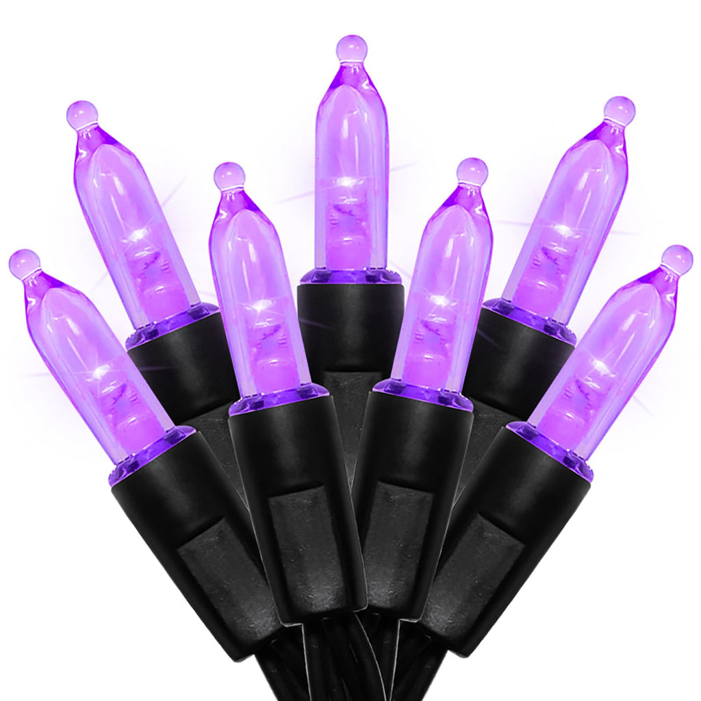 MULTI-SPARKING Battery Operated Halloween Lights 16ft 50 LED Mini String Lights for Small Tree, Wreath, Crafts, Indoor/Outdoor Halloween Decor, 8 Modes & Memory Function, Black Wire-Purple