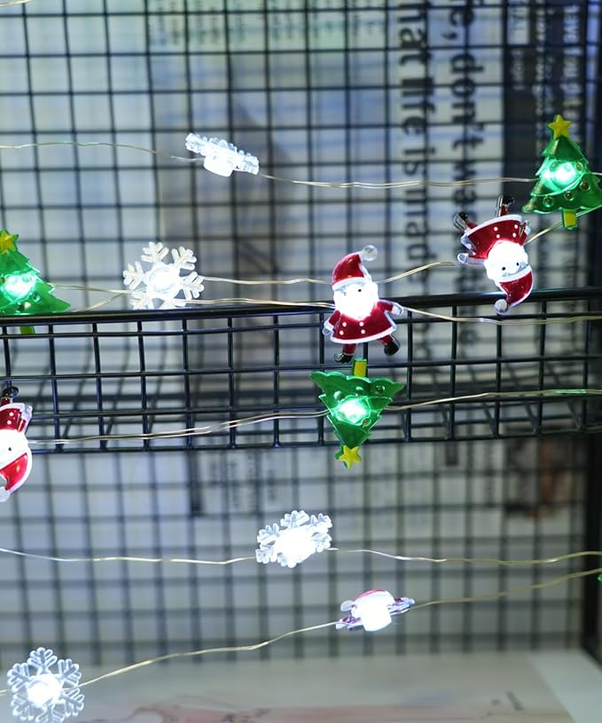 Christmas Lights Santa Snowflake Christmas Tree String Lights, 30 LEDs 10ft Battery Powered, Christmas Decorations Xmas Fairy Lights for Wreath Window Fireplace Tree Poster Board Home Decor