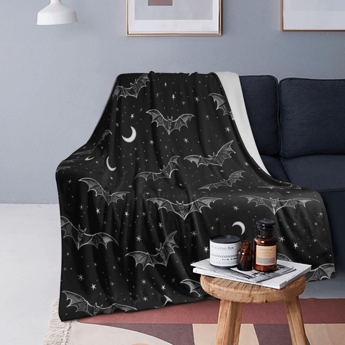 Bat Blanket, 50x60in, Soft Cozy Lightweight Flannel Throw with Goth Spooky Night Sky, Gifts Blankets for Women, Kids, Gothic Halloween Lovers, Travel Bed Living Room Home Decor