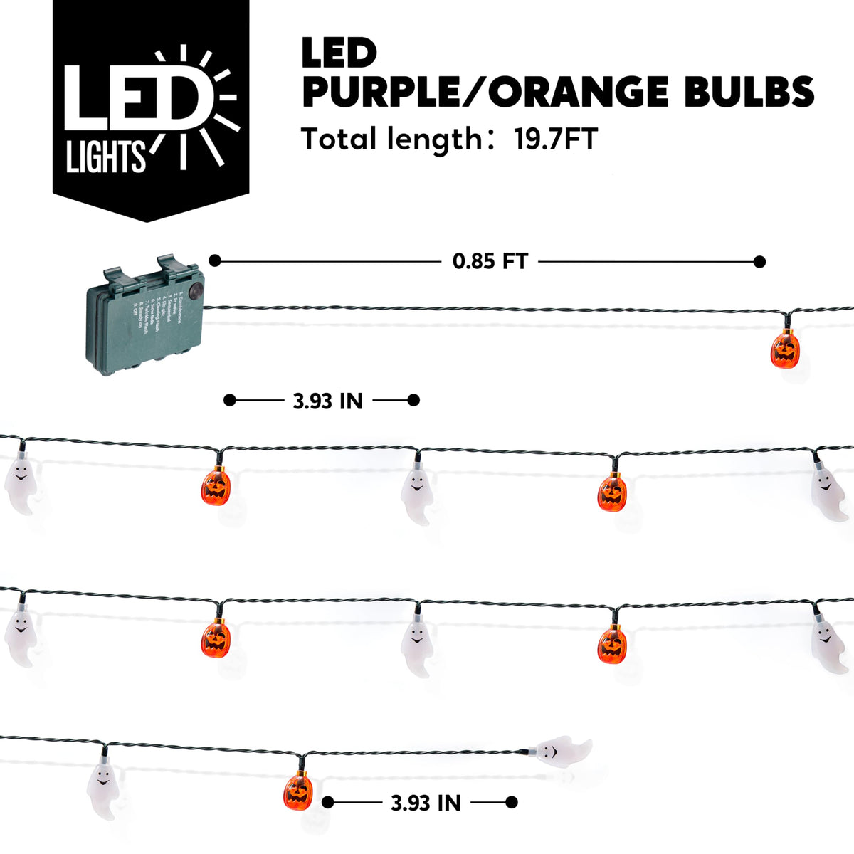 JOYIN Halloween String Lights Decorations, 19.7FT 30 LED Battery Operated Ghost Pumpkin 3D String Light with 8 Lighting Modes for Home Indoor Outdoor Halloween Party Decor(Orange/White Color)