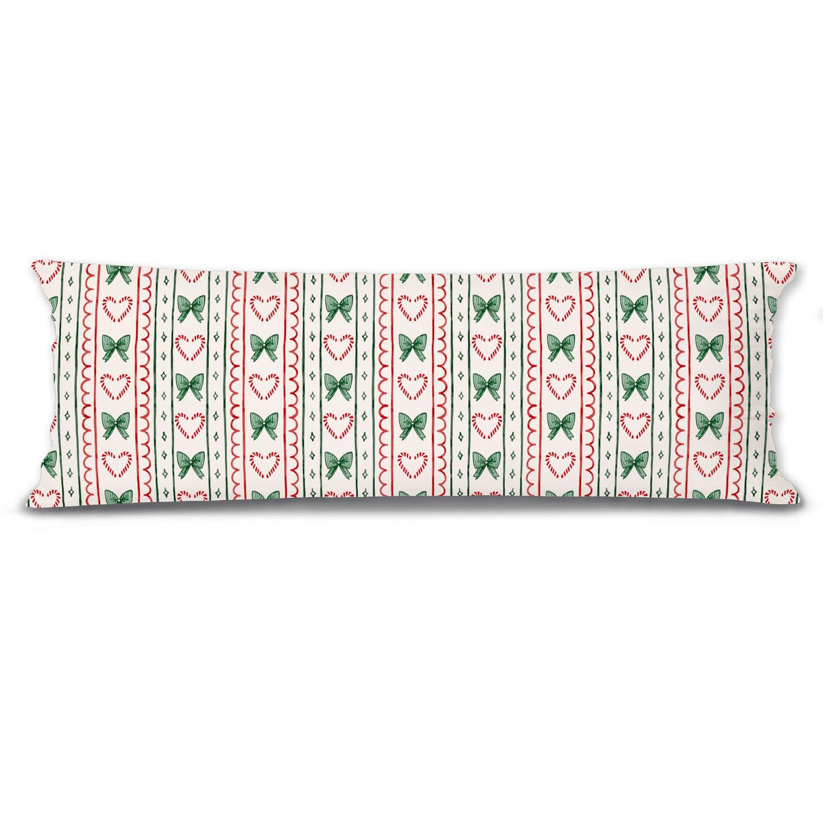 Mancheng-zi Coquette Bow Candy Cane Christmas 20x54 Body Pillow Cover Pillowcase with Zipper, Preppy Girly Christmas Decor, Retro Red and Green Xmas Decorative Long Hug Pillow Cases for Bed Couch