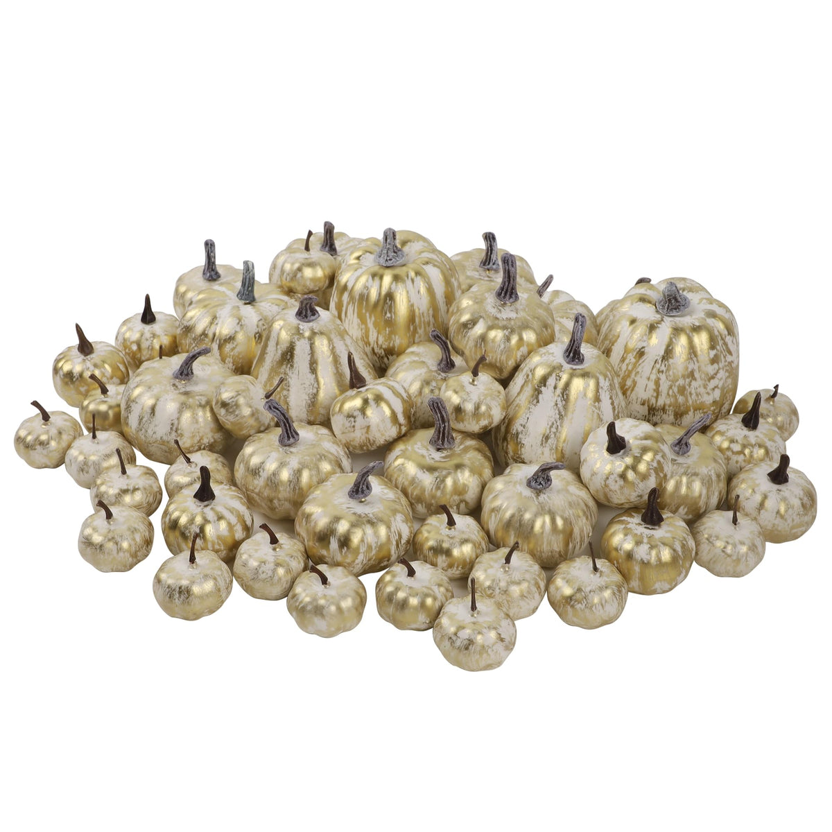 winemana 46 Pcs Assorted Size Artificial Pumpkins Fall Decorations, Gold Foam Pumpkin Autumn Decor, Decorative Faux Pumpkin for Halloween Thanksgiving Table Centerpiece Mantle Bowl Wedding Party