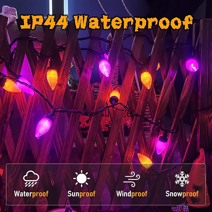 Purple and Orange Halloween Lights, 26Ft Halloween Outdoor String Lights with 50 LED Orange Purple Light, Waterproof Halloweens Decorations for Outdoor Indoor Patio Home Party Garden Yard