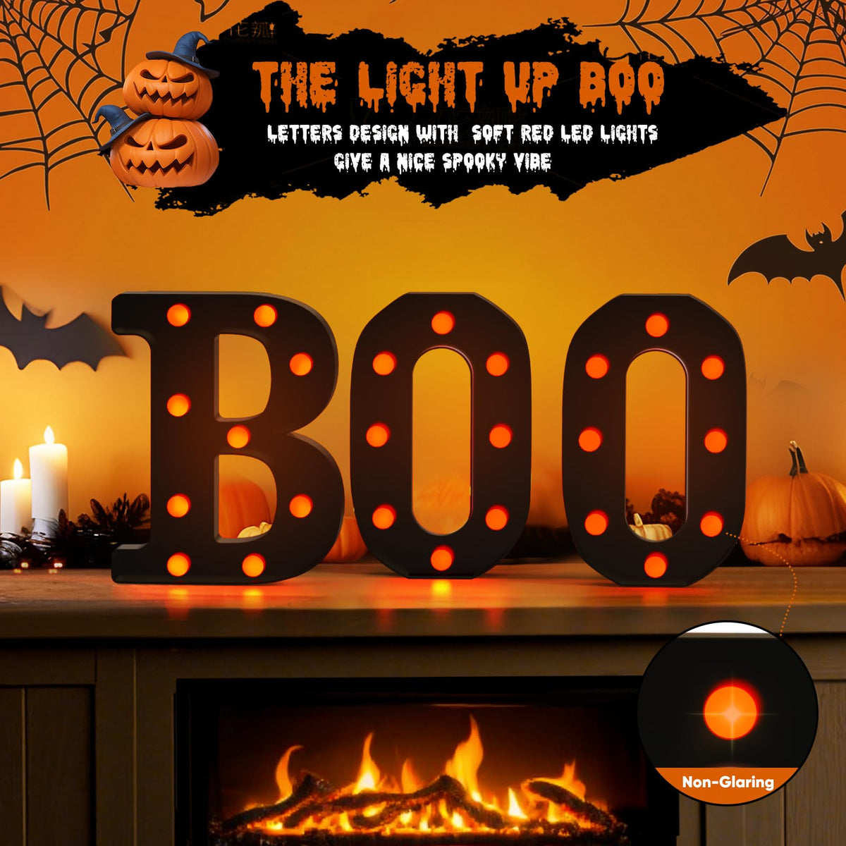 Halloween Decor,3 LED Light Up Marquee Letters Boo Sign,Cute Fall Halloween Decorations for Party,Tabletop,Mantel,Kitchen,Bathroom,Bedroom,Desk,Window,Porch,Office,Wall,Fireplace,Home,Indoor,Outdoor