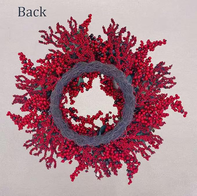 20 Inch Christmas Wreath for Front Door, Artificial Berry with Pinecone, Artificial Red Berry Flower Garlands, Used for Window, Wall, Porch, and Other Indoor and Out Door Home Decorations
