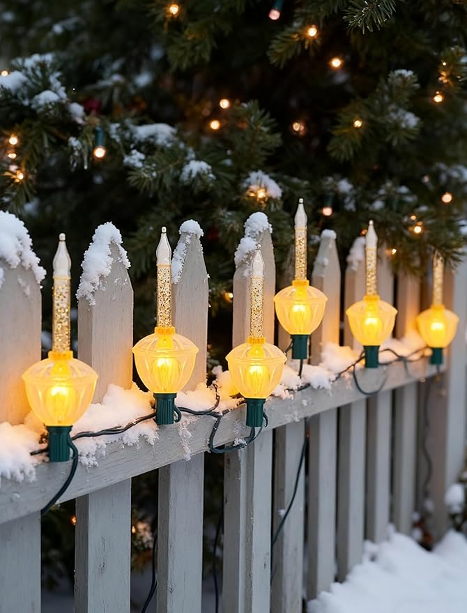 8.8Ft Vintage Christmas Bubble Lights, Outdoor Tree Lights with 10 Gold Glitter Bulbs, C7/E12 Candelabra Base, 5W String Lights with Gold Liquid Great for Indoor Xmas Celebrations Decorations