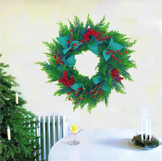 20 Inch Christmas Wreath for Front Door,Artificial Pine Wood with Berry, Suitable for Home, Party, Holiday, Thanksgiving, Christmas Decoration