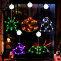 Wlicon 5 PCS Halloween Lights Decorations Green Spider Orange Pumpkin White Ghost Purple Witch Green bat with Suction Cups and Battery Operated Halloween Lights with Timer for Window House Decoration