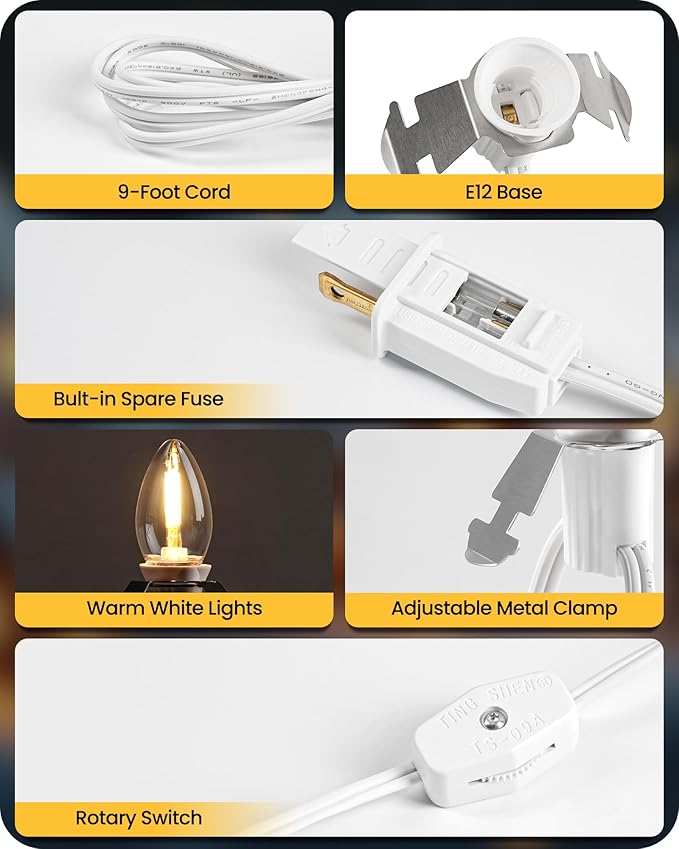 Christmas Village Lights, Decoration String Lights 10.5Ft with 5 C7 LED Bulbs, Warm White, with Socket and Switch, for Christmas Snow House,Pumpkin Crafts,Holiday Decoration W07VL05
