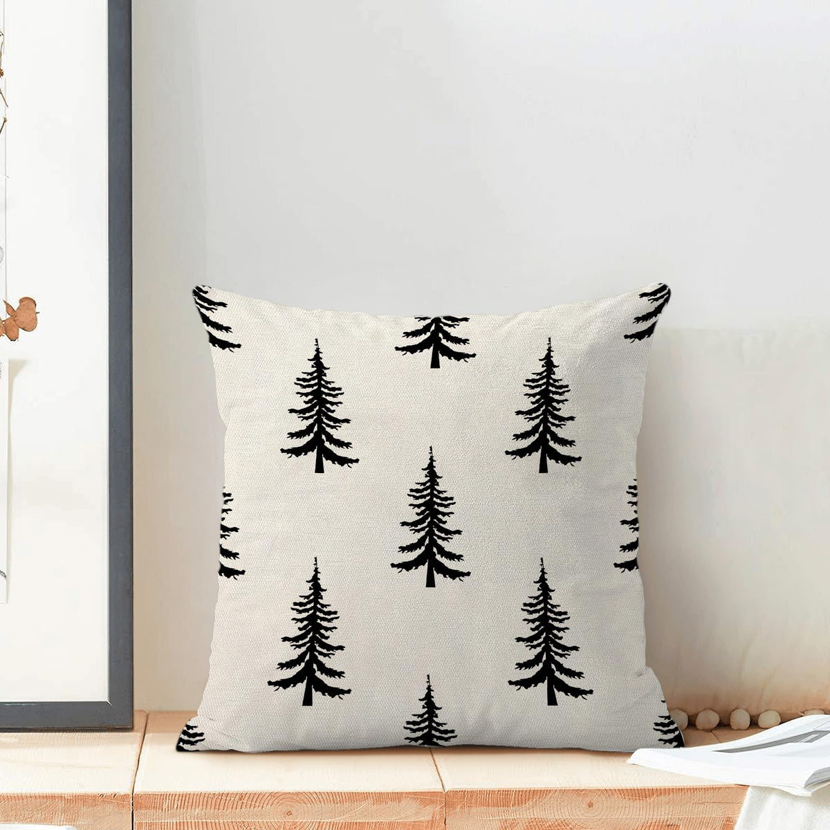 CXMEIFLY Christmas Pillow Covers 20x20 Inch Set of 2 Cream Black Christmas Tree Decor Throw Pillows Winter Xmas Holiday Outdoor Cushion Cases for Couch Bed Decorations