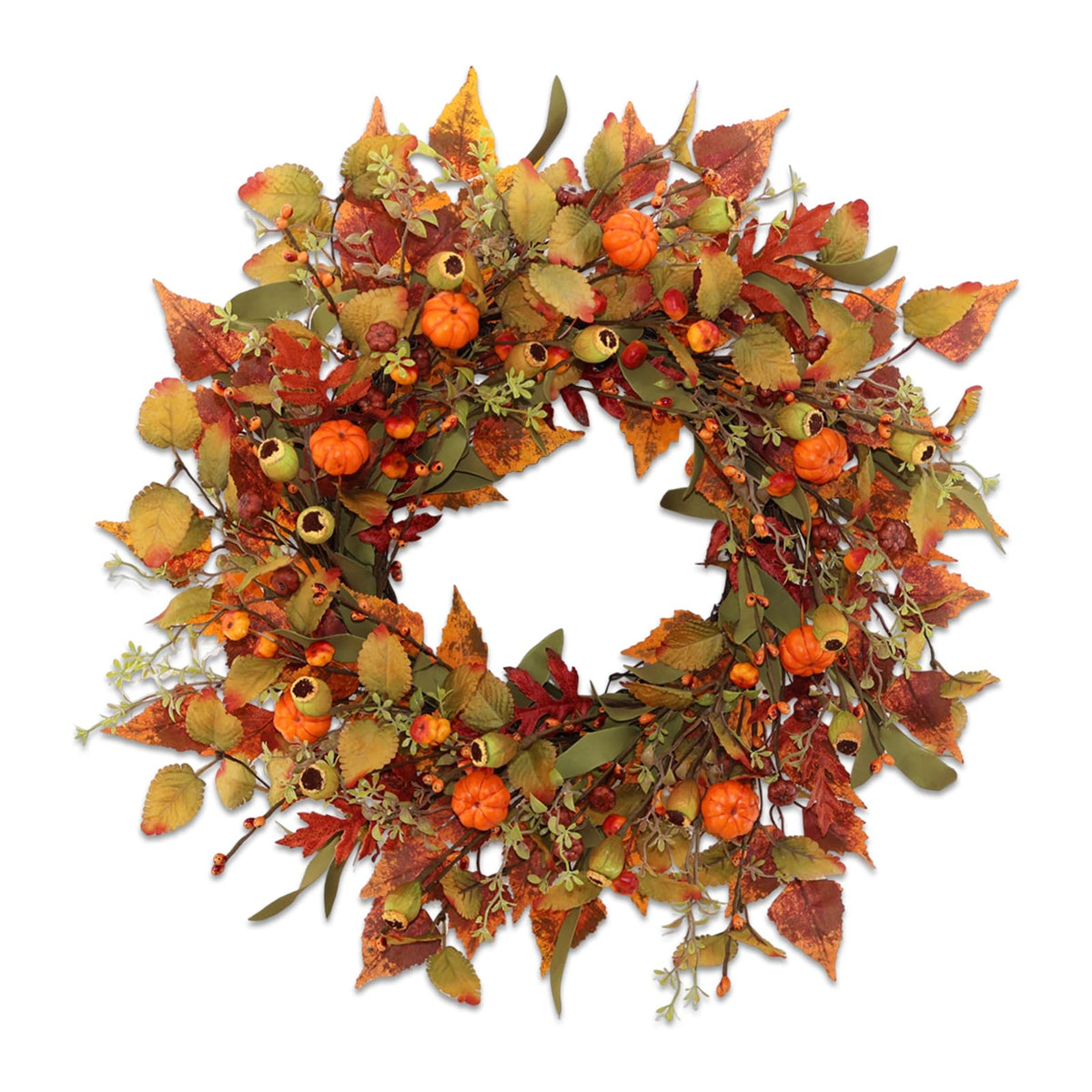 22 inch Artificial Fall Wreaths for Front Door,Autumn Wreath with Pumpkin and Maple Leaves Suitable for Indoor Outdoor Wall Porch Harvest Festival Thanksgiving Day Farmhouse Holiday Decor.