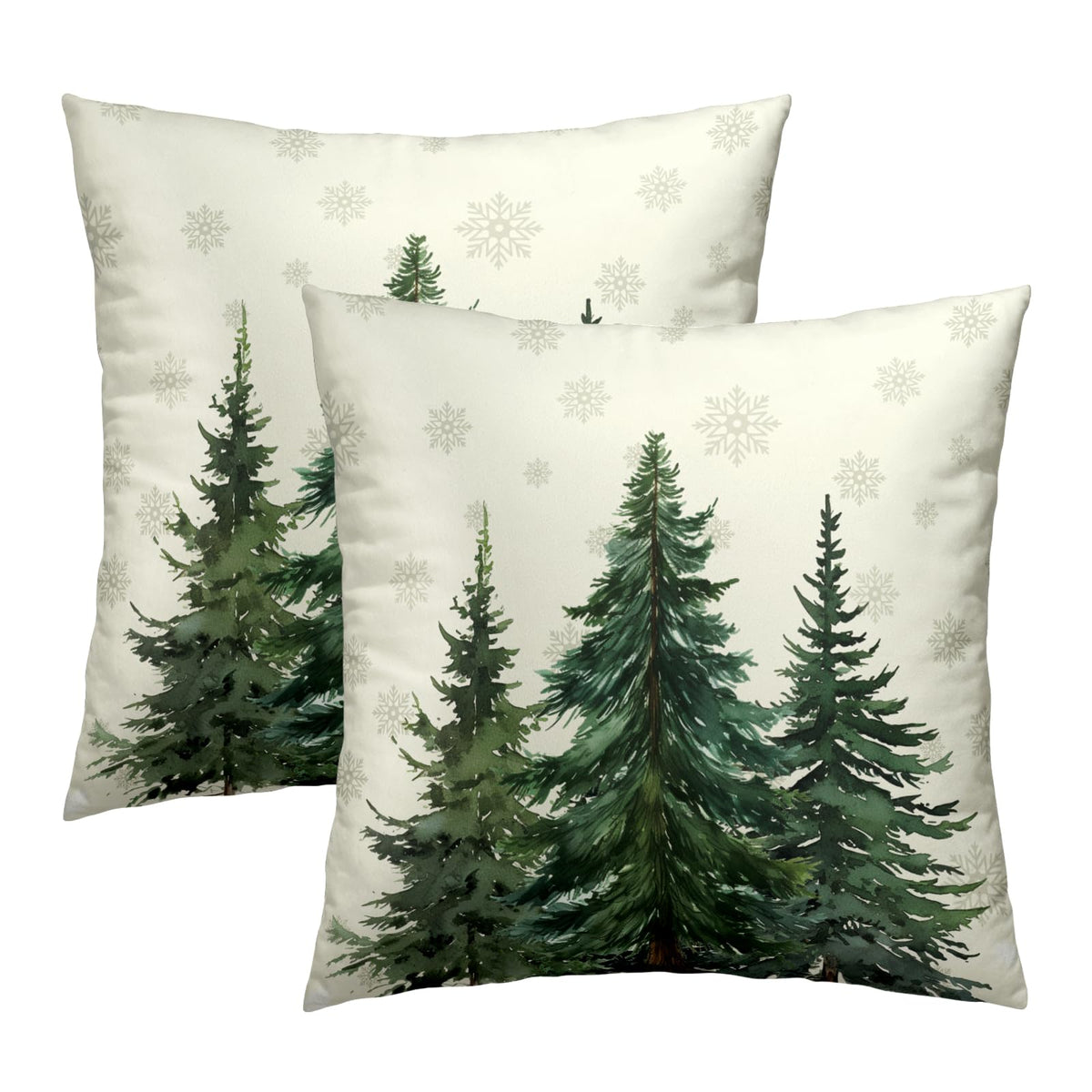 Green Christmas Tree Pillow Covers 16x16 In, Winter Nature Birch Forest Snowflake Throw Pillows Cover Farmhouse Decorative Pillow Case for Couch Bed Sofa Outdoor Patio Decor