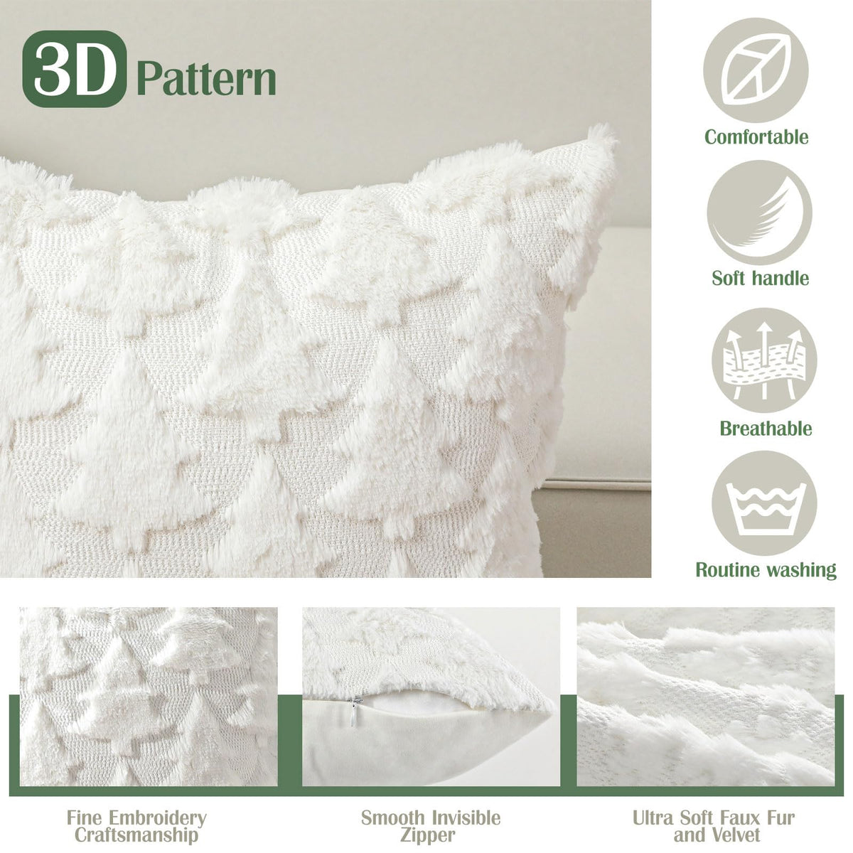 Lewondr Christmas Throw Pillow Cover 18x18, Set of 2 Super Soft Pillow Covers Velvet Christmas Tree Embroidery Decorative Throw Pillowcase for Living Room Bed Couch Sofa Car Home Decor, White
