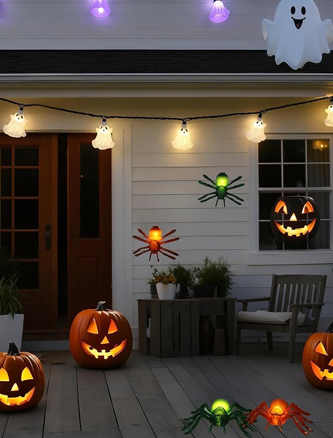 8.5FT Halloween Ghost String Lights Outdoor, Fairy Decorations Lights with 12 LED Bulbs, Waterproof Halloween Decor Hanging String Lights for Bedroom Yard Party Garden Window, Ghost